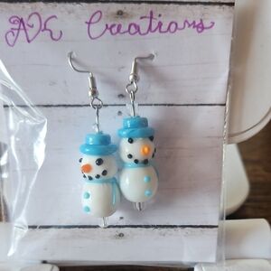 AV Creations Snowman Earrings - Blue and White